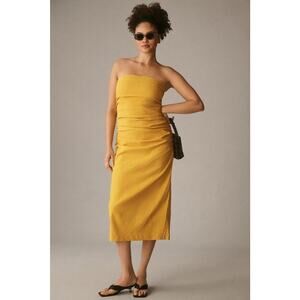 NEW Anthropologie The Soleil Slim Strapless Ruched Dress Mango Yellow Size 2X